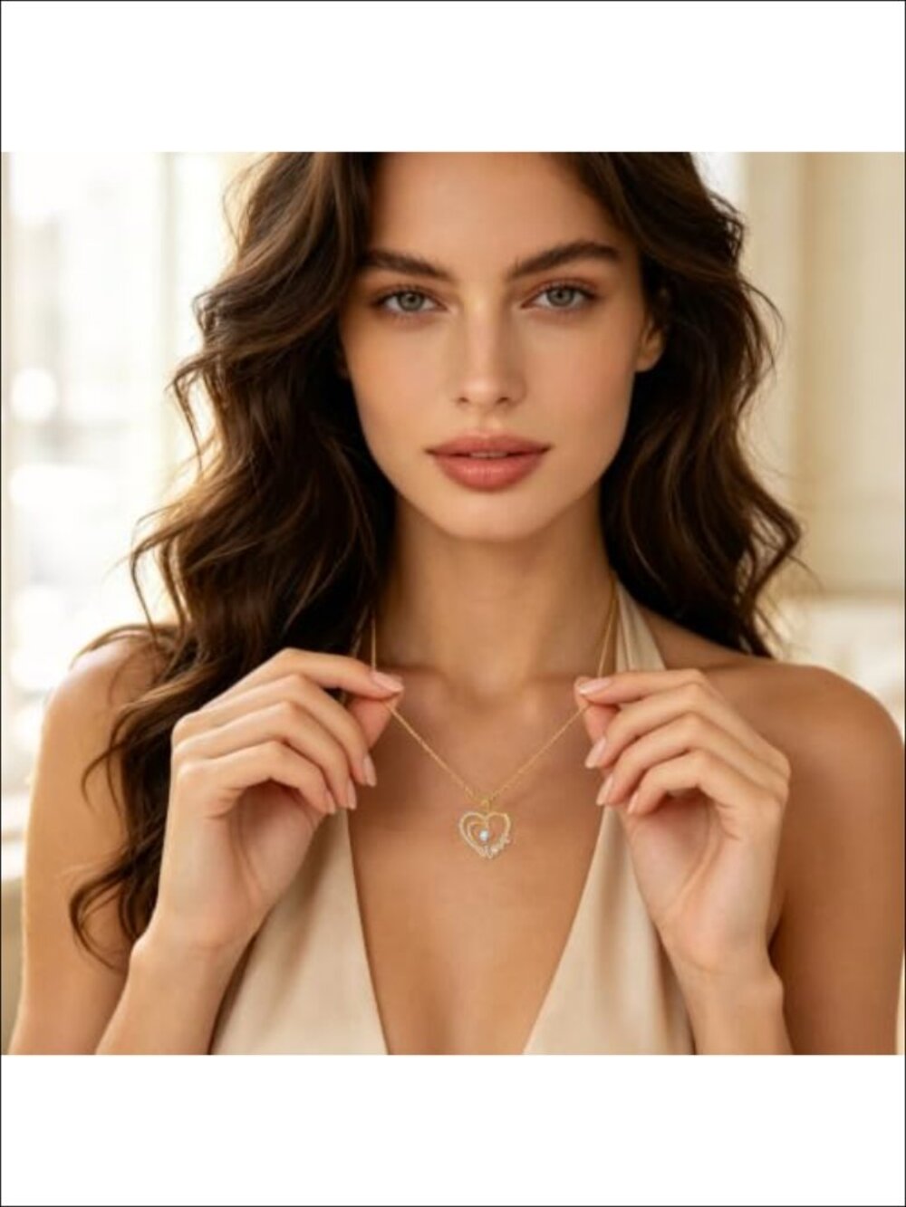 14K Gold Heart Birthstone Pendant Necklace for Women Rose Design - Picture 4 of 5